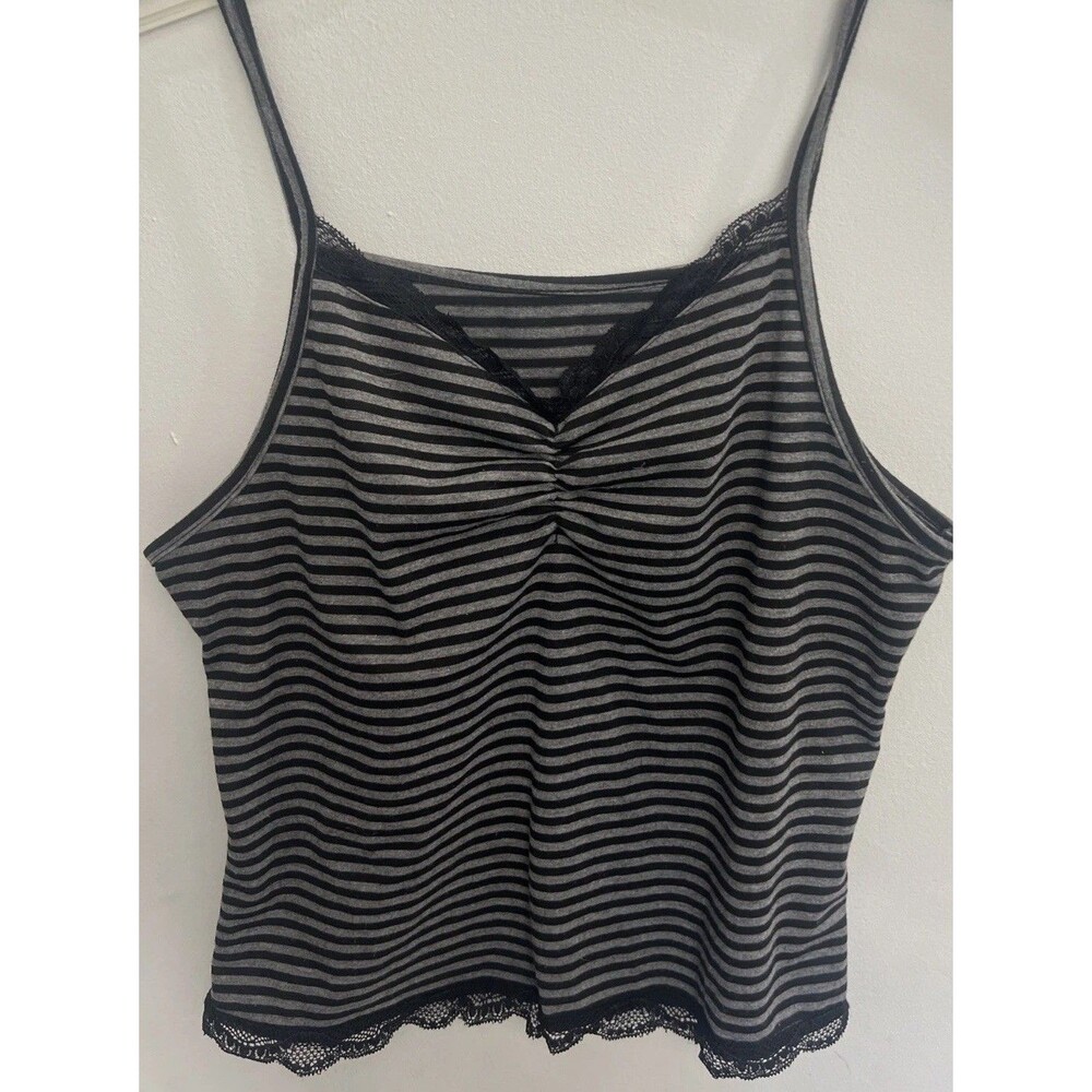 Romwe Striped lace Top Y2K Cottage Core Grunge Whimsygoth Lrg